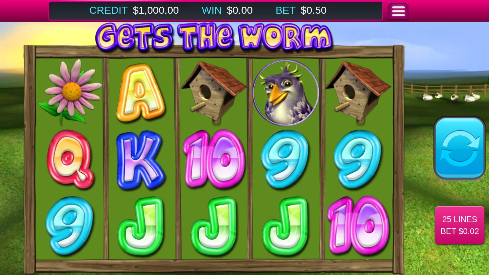 Gets the Worm base reels showing the flower, birdhouse, watering can and Early Bird symbols