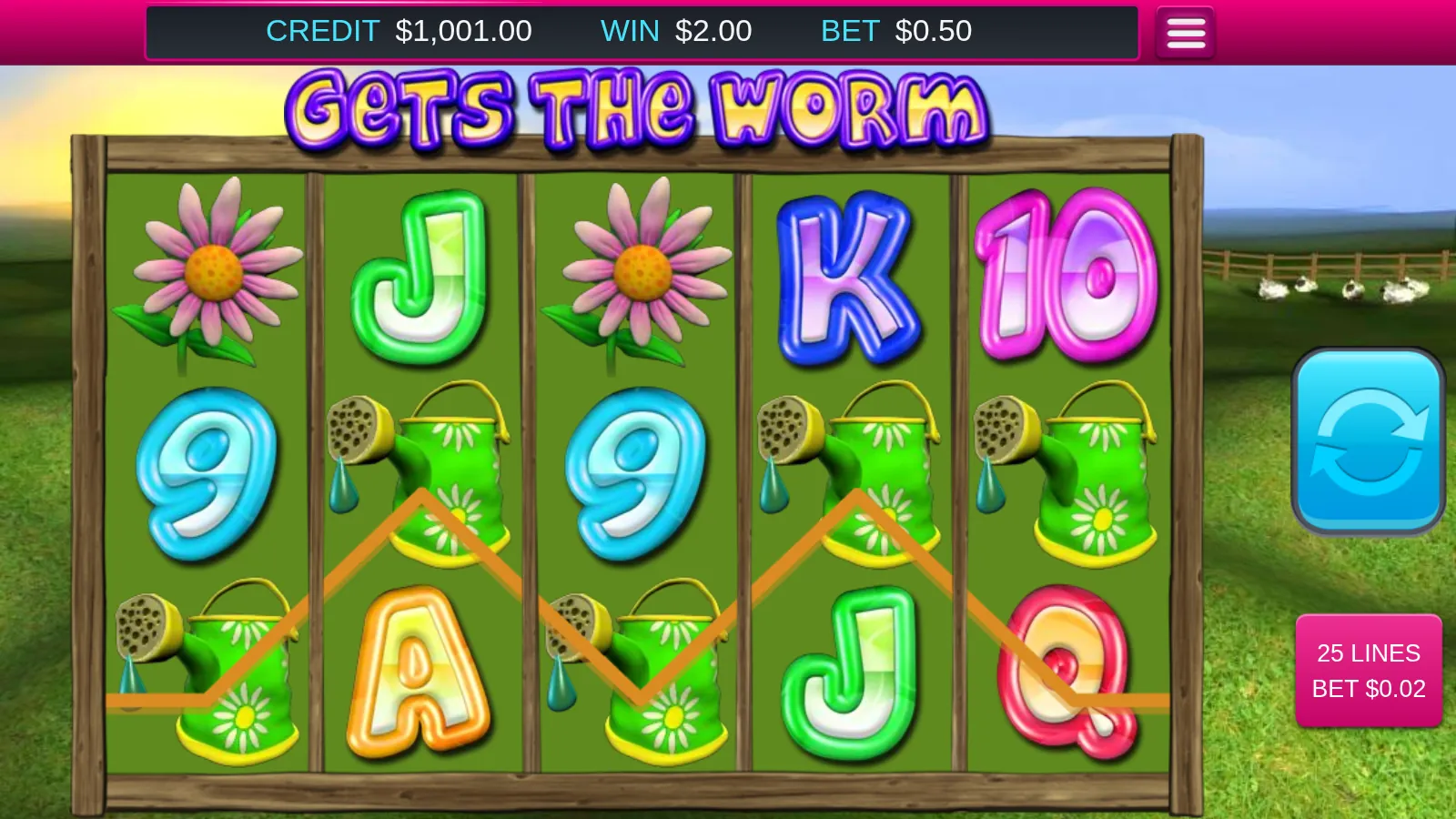 Gets the Worm reels with four watering cans picked out on an orange payline