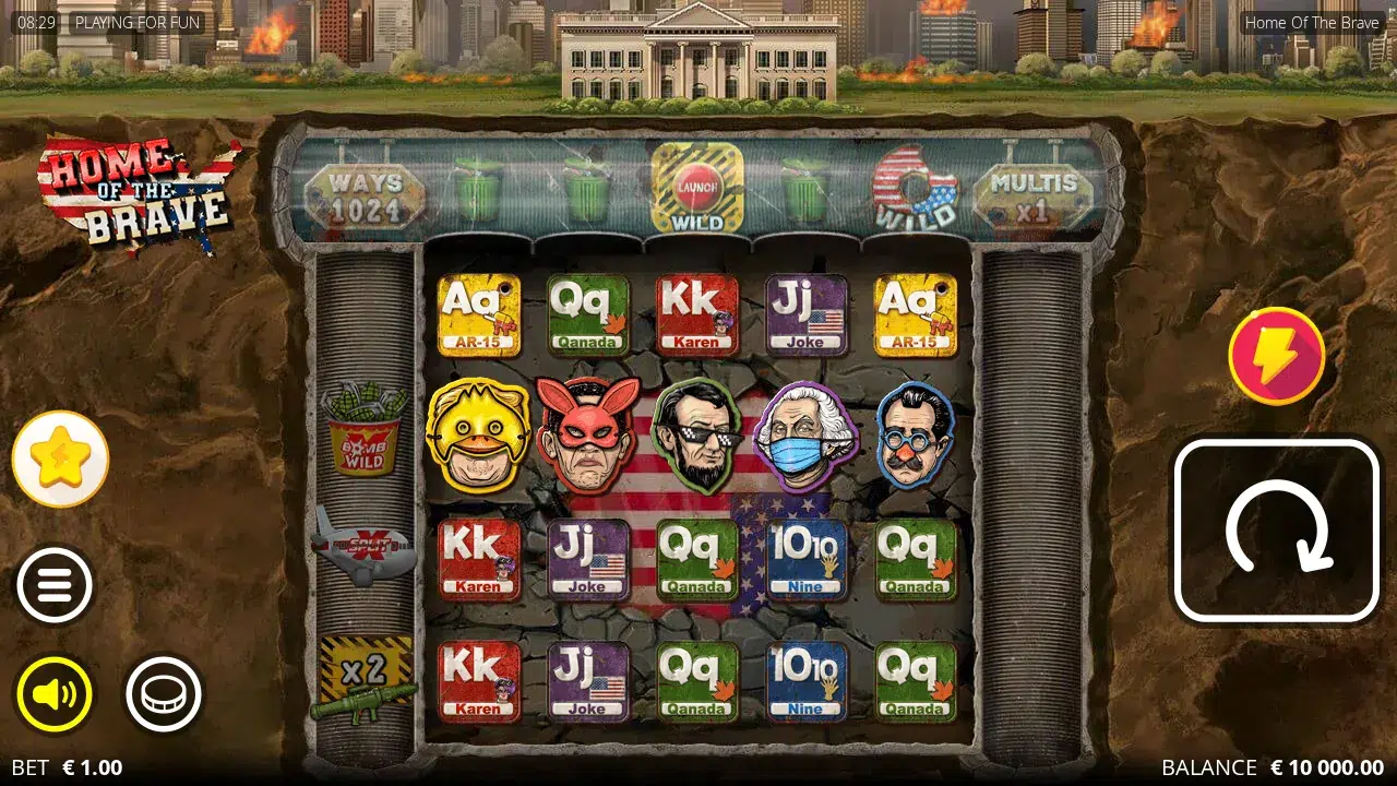 Home of the Brave 5x4 grid with an xBomb Wild, xSplit plane and 2x RPG on the left Hot Sauce Reel and two Wilds on the Conveyor Belt