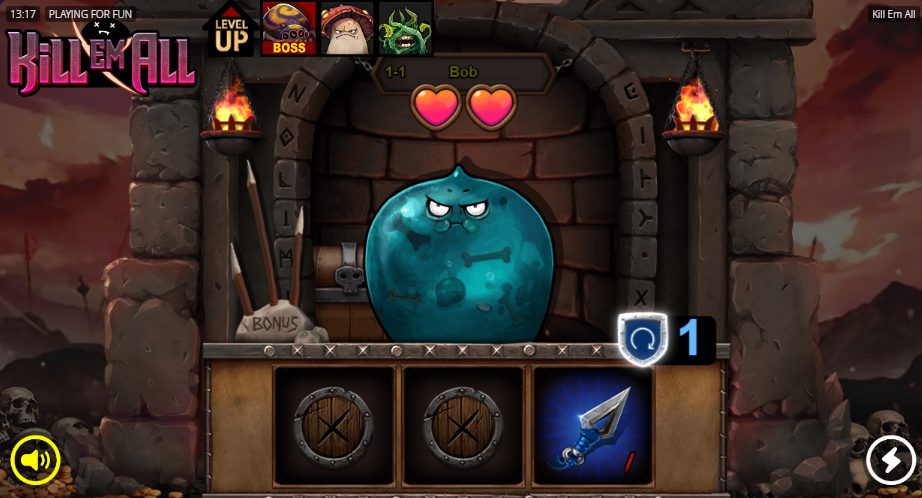 The first Kill em All monster Bob, with two hearts in the archway