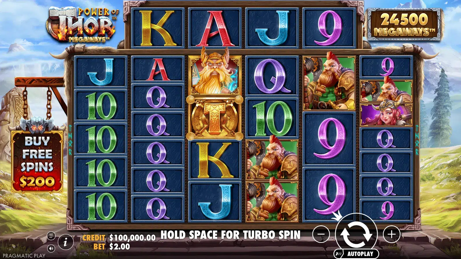 Power of Thor Megaways reels idle with the Buy Free Spins plaque beside them and the Megaways counter above