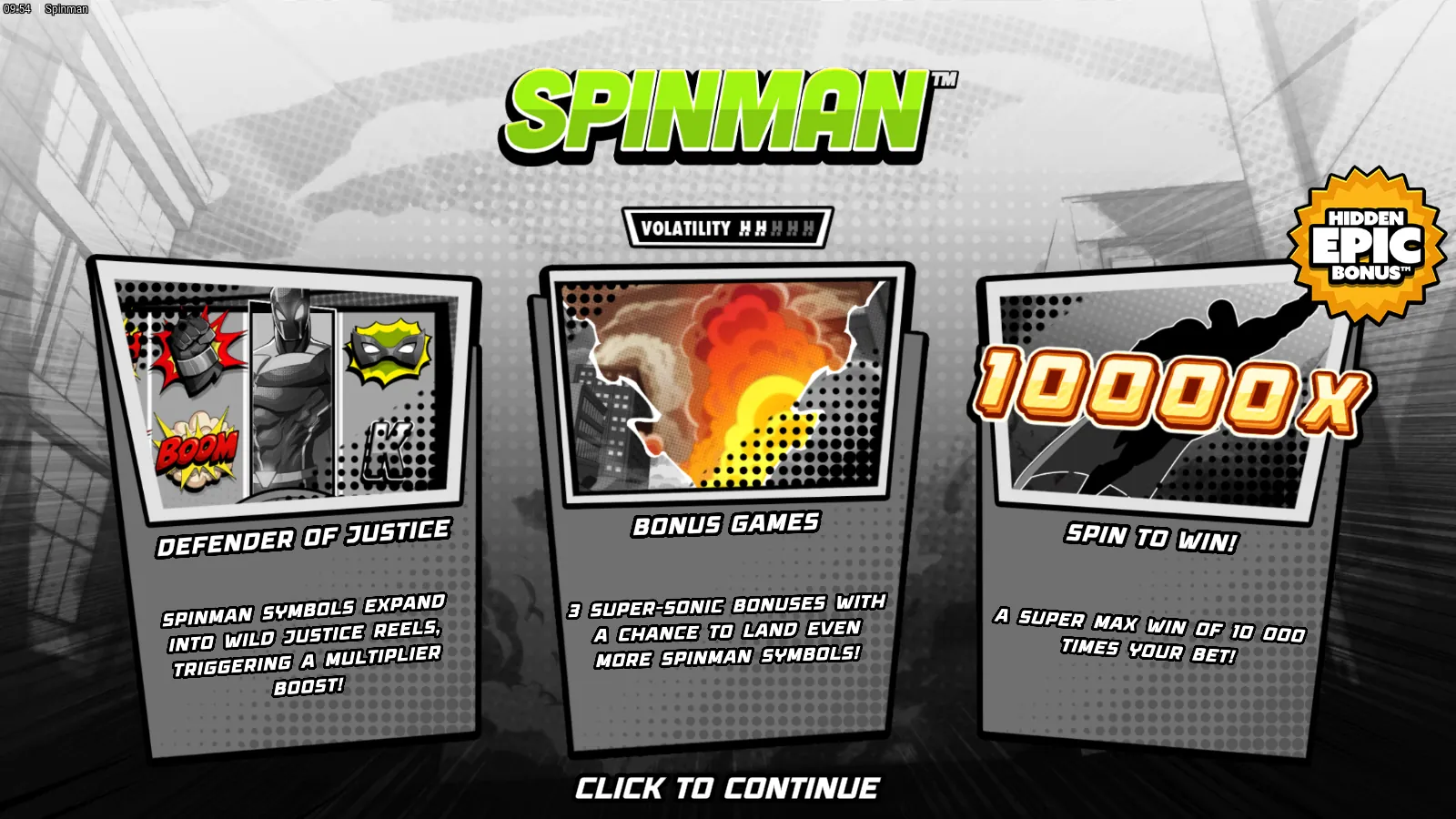 Spinman splash with three comic panels