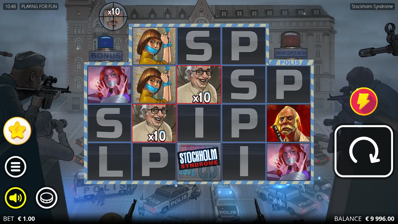 Stockholm Syndrome 3-4-3-4-3 board with the x10 scope and two x10-tagged grey-haired hostages