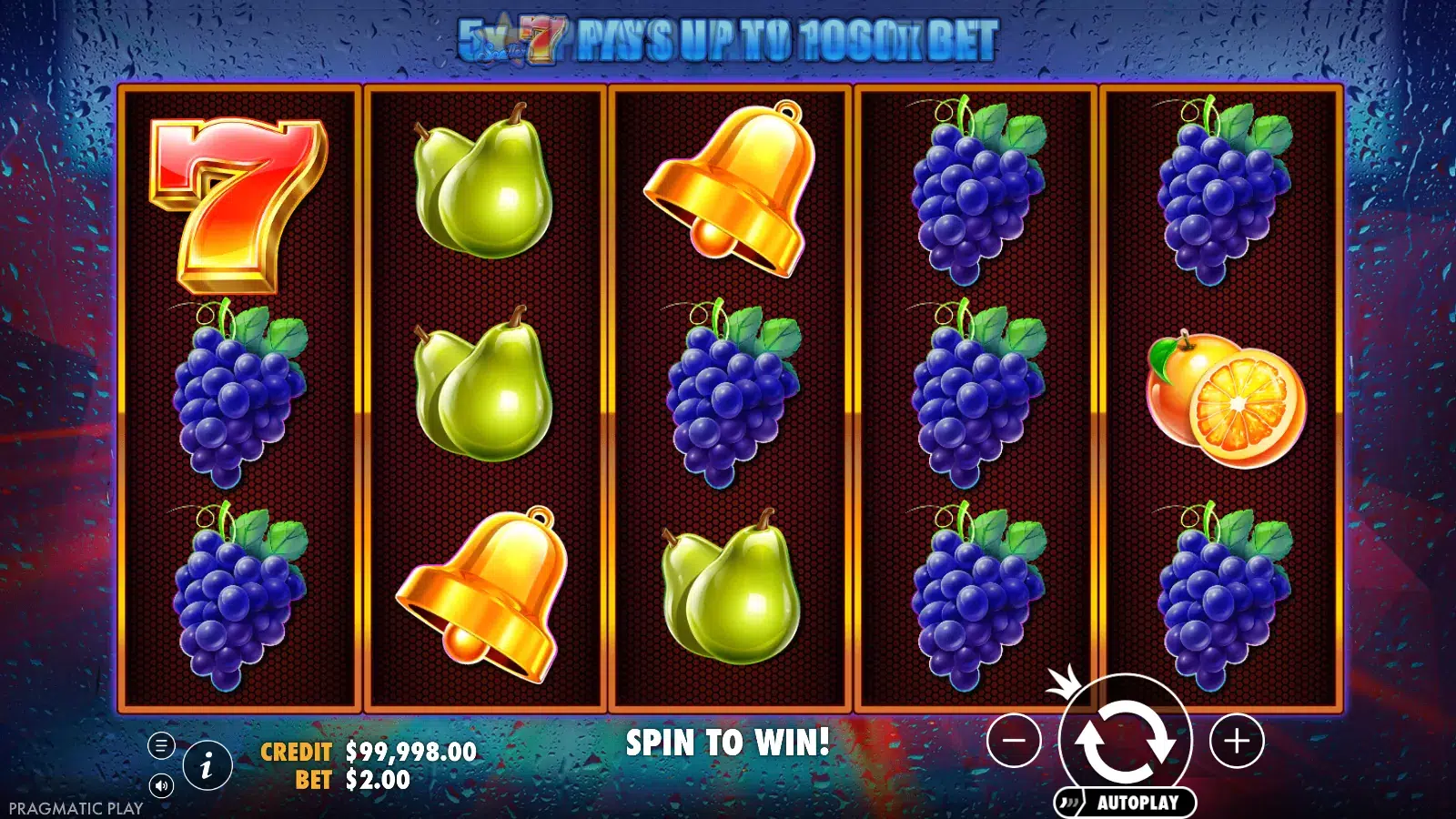 Super 7s reels with grapes, pears and a red seven under the rotating marquee