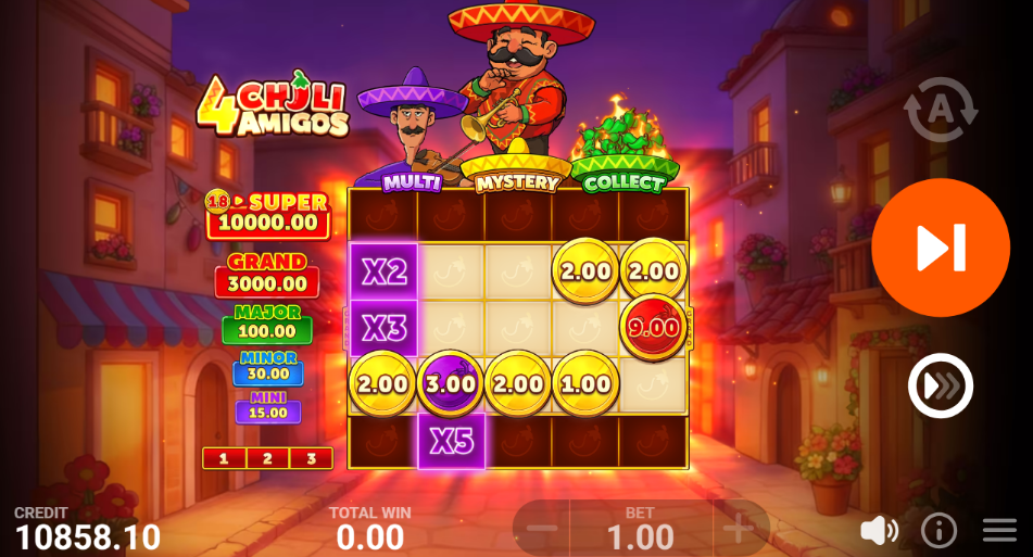 Expanded 5x5 Super Bonus grid with x2, x3 and x5 multipliers