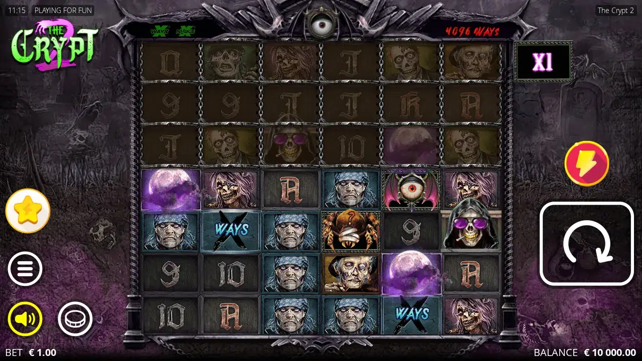 The Crypt 2 idle grid with three locked rows, a 4,096 ways counter and an X1 multiplier panel