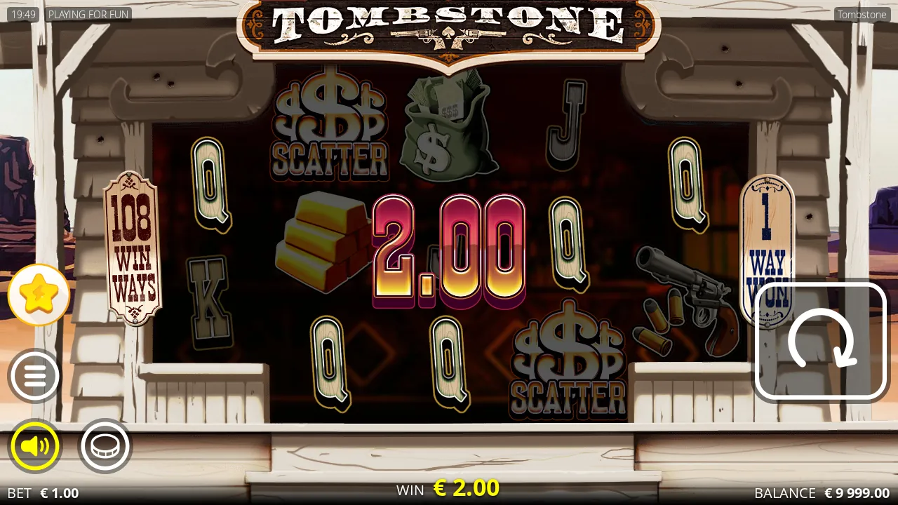 Tombstone reels with five Queens across one win way and two Scatters on reels 2 and 4