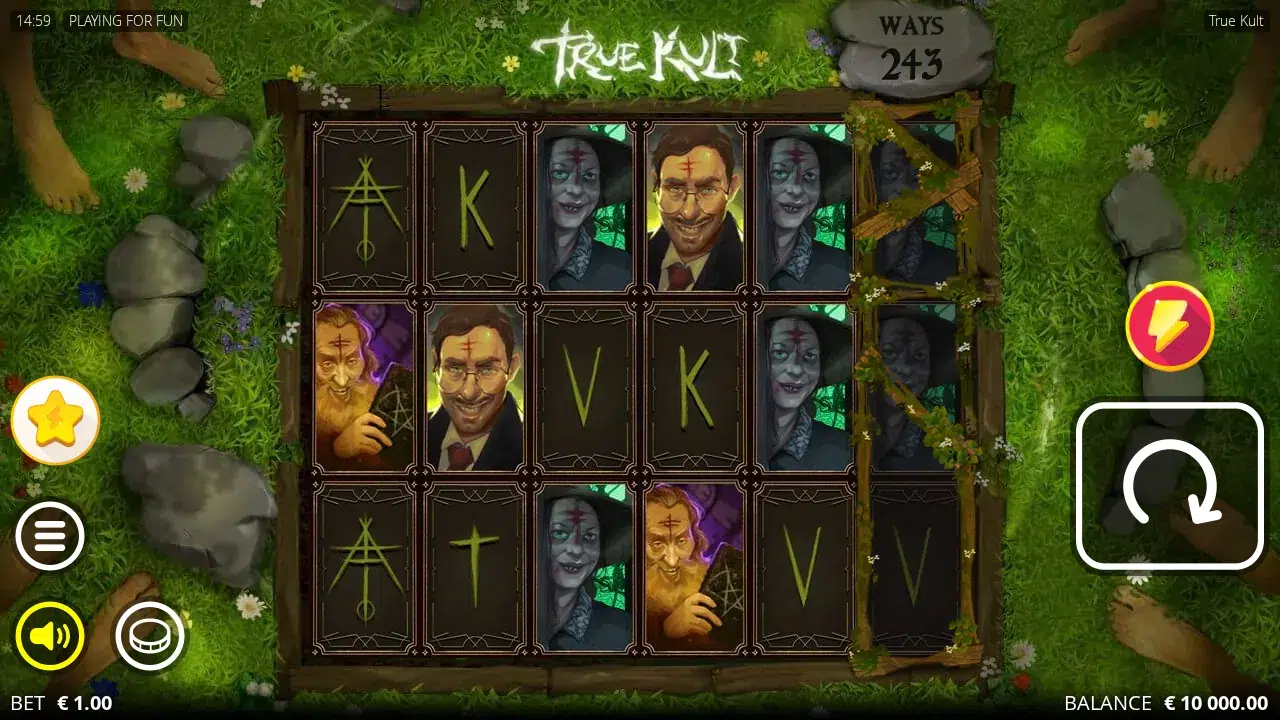 True Kult base game board with reel 6 boarded up and a 243 ways counter