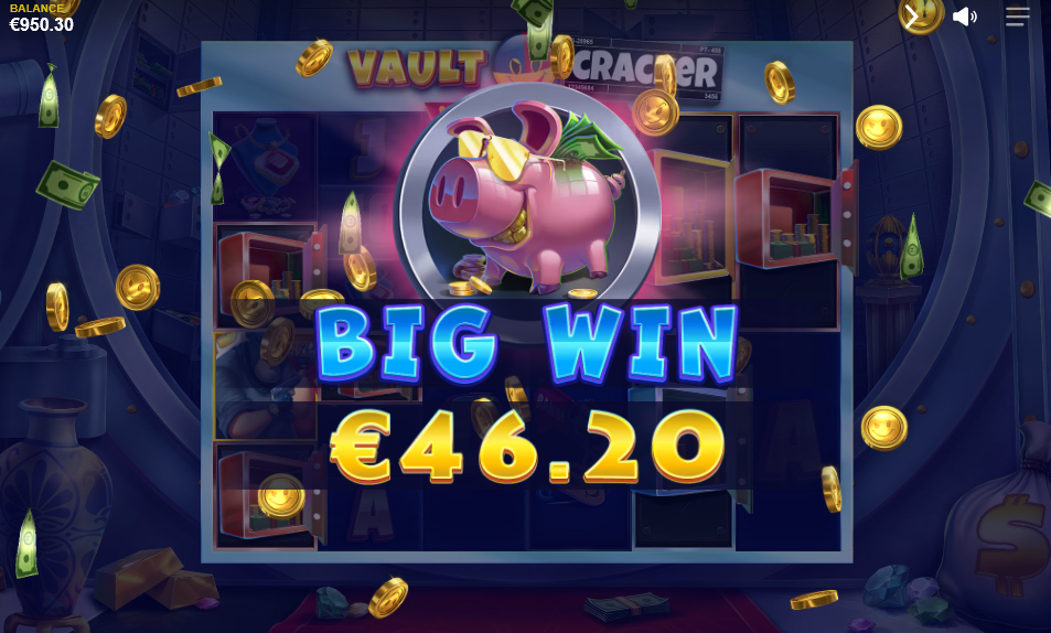 A BIG WIN screen reading 46.20 at the end of a multi-safe payout in the base game.