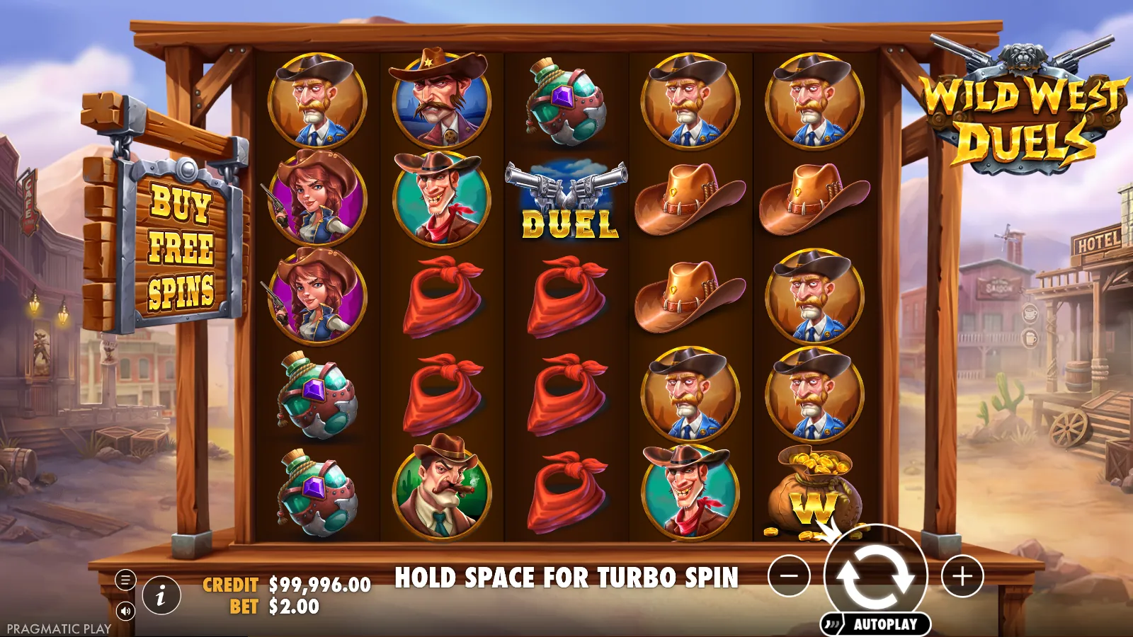 Wild West Duels reels showing a single crossed pistols scatter on reel 3