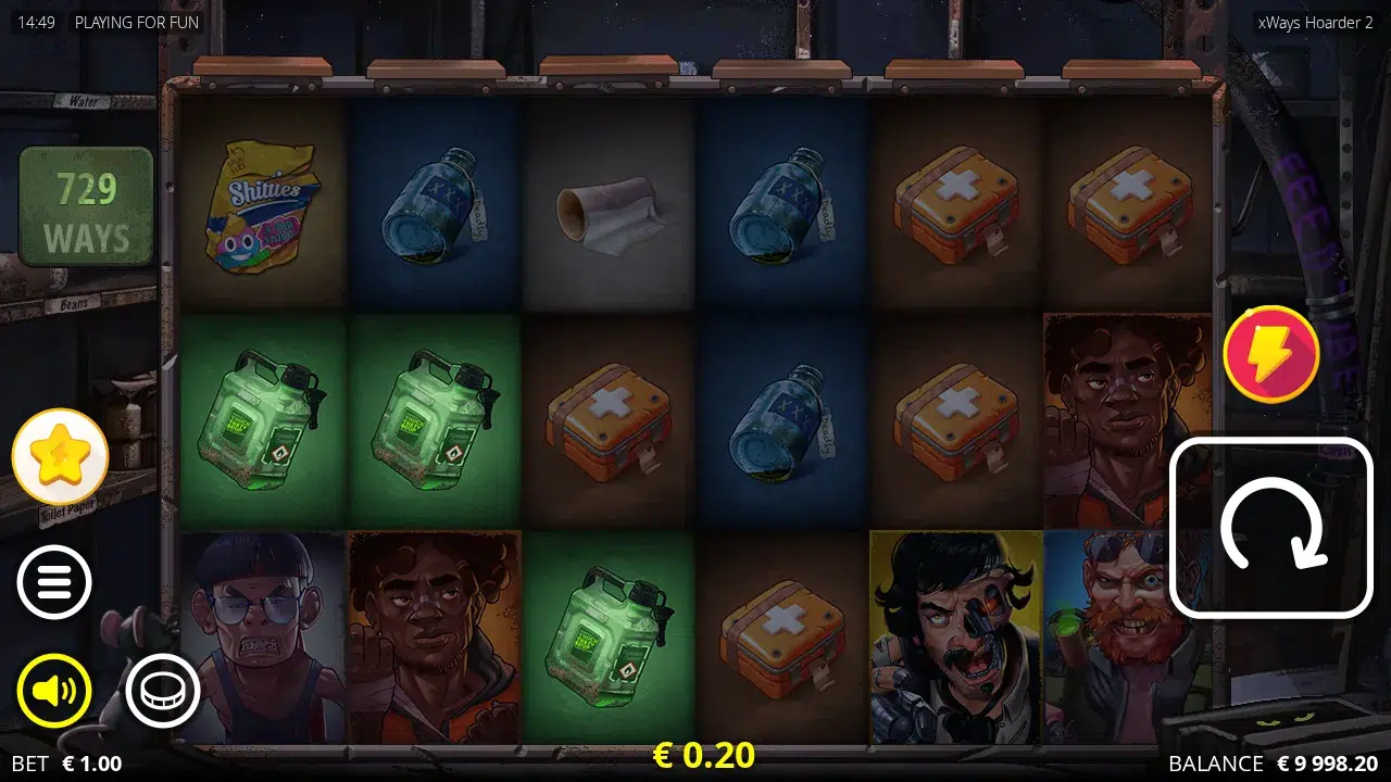xWays Hoarder 2 reels settled on a green canister ways win across the left reels
