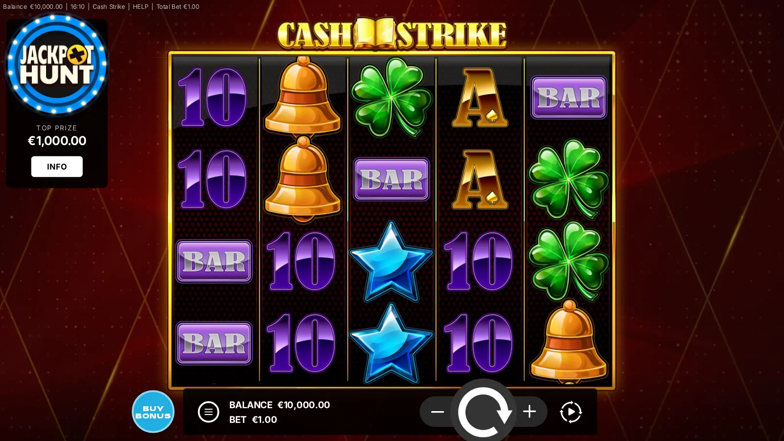Cash Strike 5x4 reels with bells, clovers, stars and BAR symbols