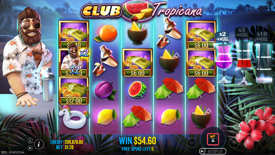 Club Tropicana free spins on the x2 collection level, a wild carrying x2 among cash-value money symbols from $6 to $40