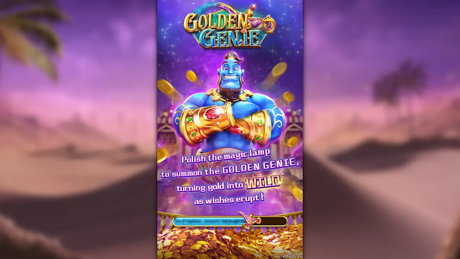 Golden Genie key art with the blue genie, arms crossed, above the gold-into-WILD line