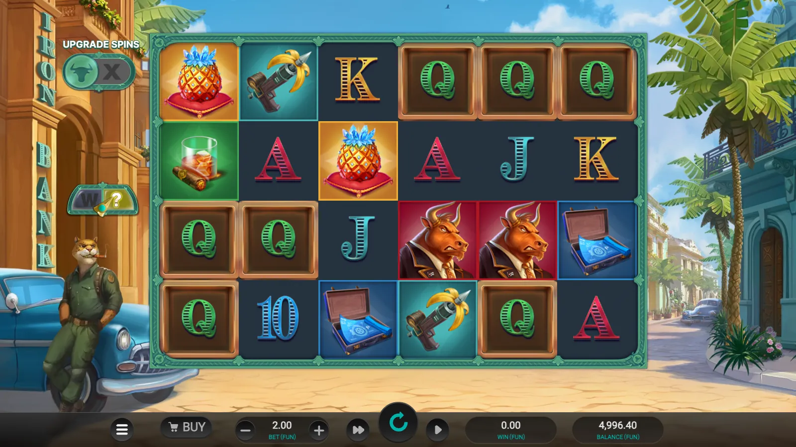 Iron Bank 2 reels after a Random Mystery reveal of seven Q symbols