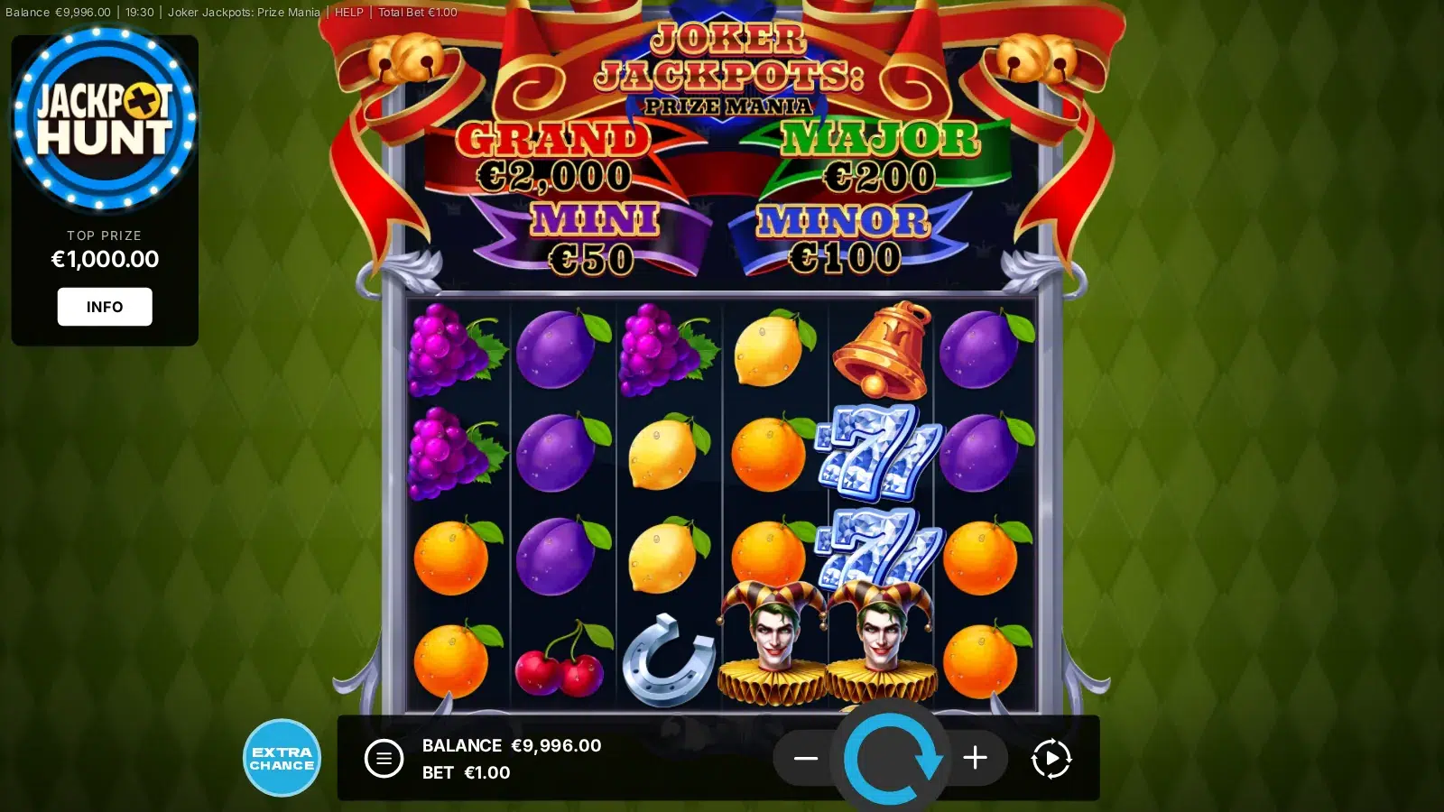 Joker Jackpots: Prize Mania reels with two Jokers on reels 4 and 5 and no Joker Queen