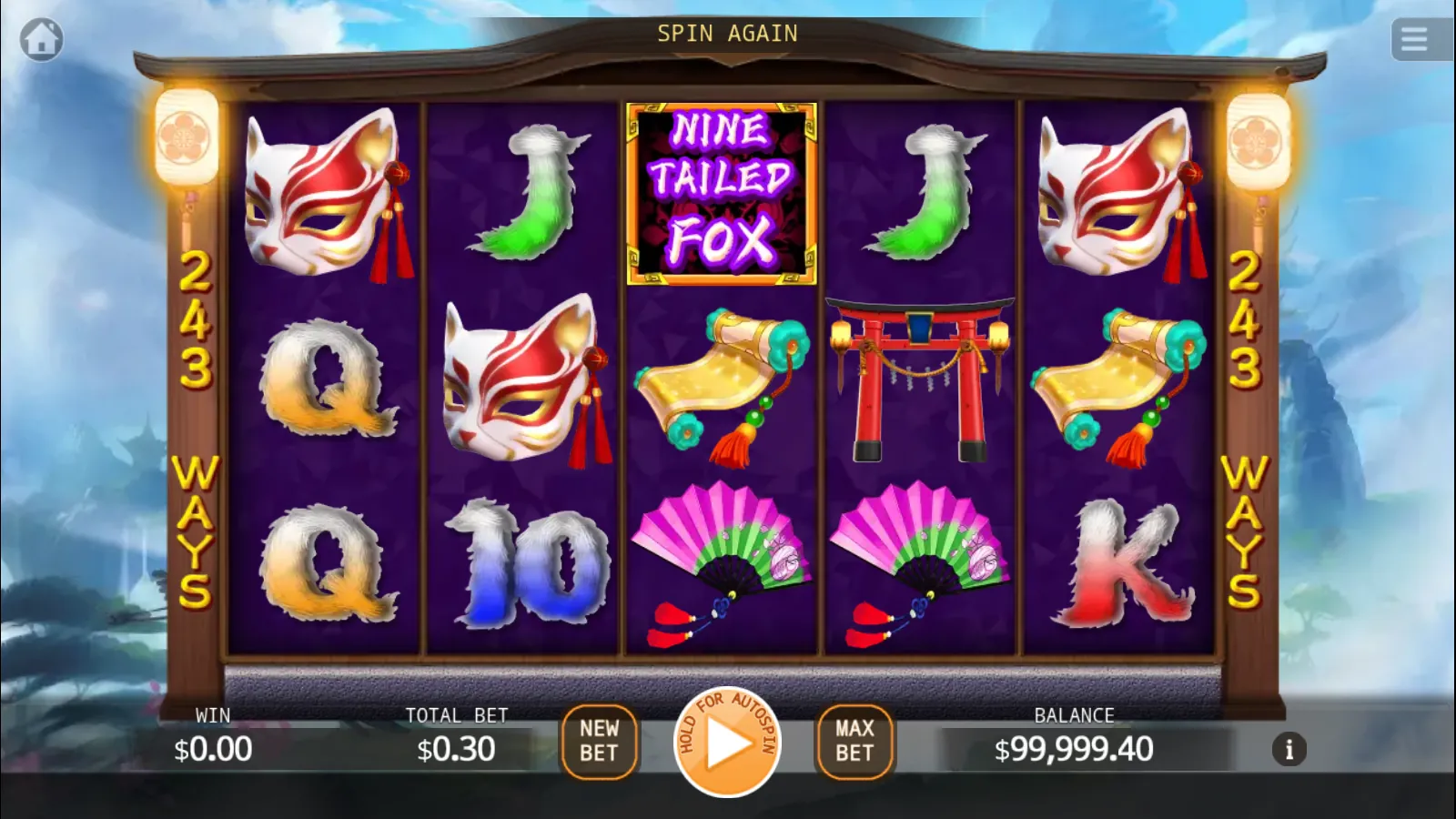 Nine Tailed Fox reels with the NINE TAILED FOX scatter on reel 3 and a red torii gate on reel 4