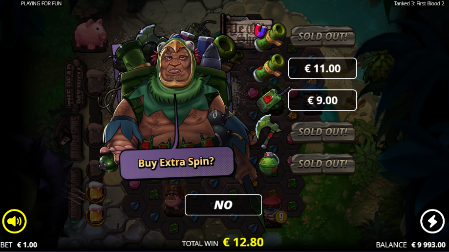 A buy-an-extra-spin screen with a choice of boosters