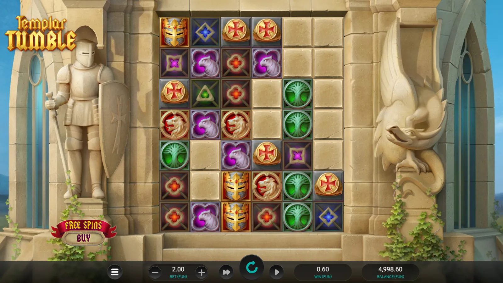 Templar Tumble reels in the cathedral wall with 11 blocks left after a tumble